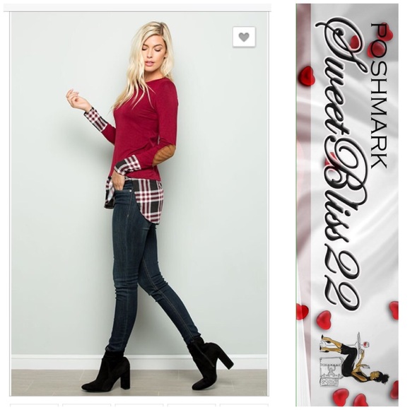 💄Wine Top with Faux Suede Sleeve Patch💄 - Picture 5 of 5